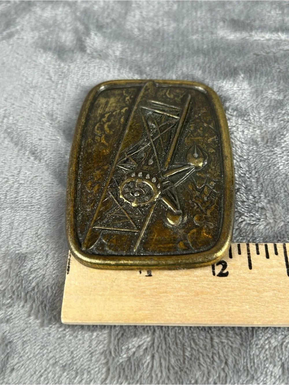 Vintage Brass ? Belt Buckle BiPlane Airplane By Avon Patina Retro 70s‎